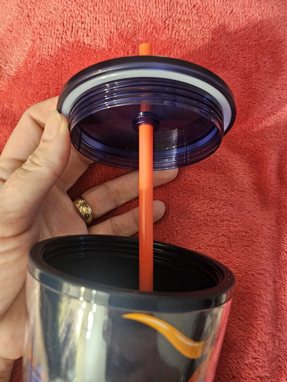 Starbucks Navy Tumbler with‎ Orange and Blue Texas Design